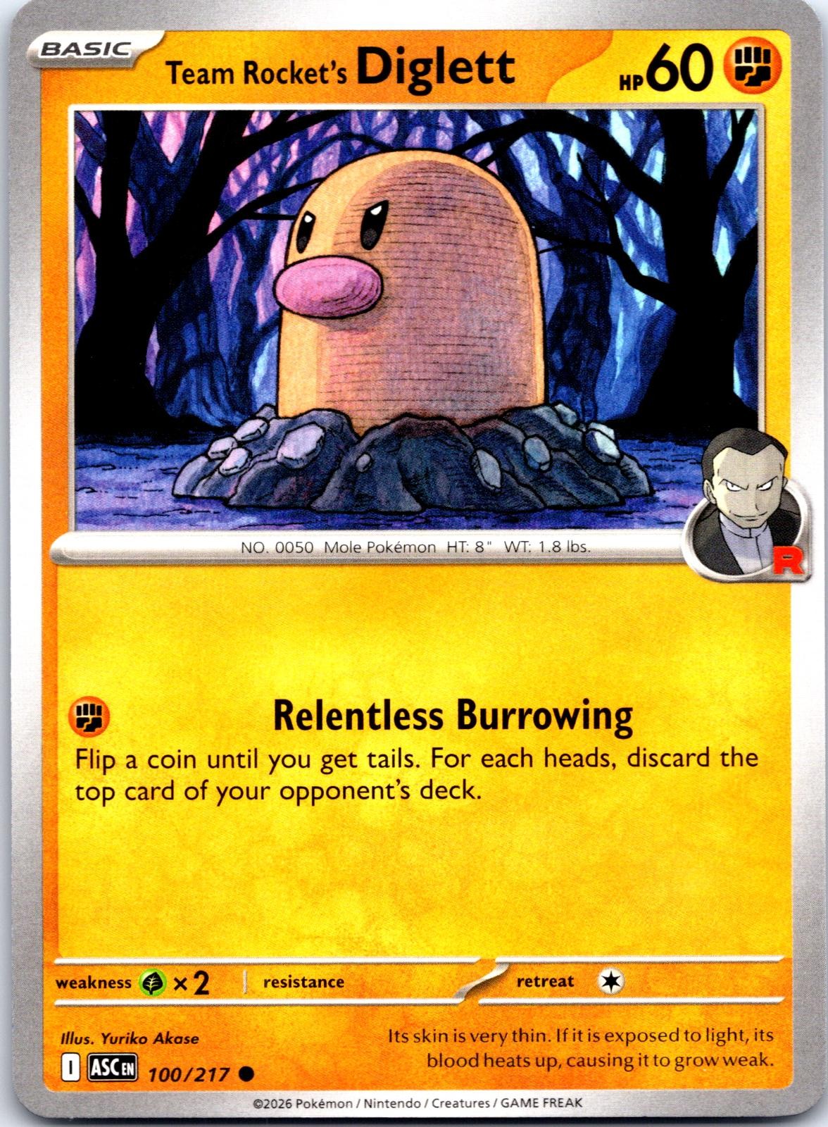 TEAM ROCKET'S DIGLETT 100/217 COMMON ME: ASCENDED HEROES POKEMON NM/M