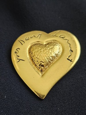 Vintage YSL Yves Saint Laurent Brosche Herz vergoldet signiert Made In France, 80er
