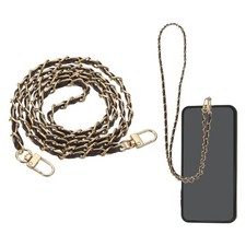 Phone Lanyard, 47" Crossbody Phone Gold Chain Strap with Tether Tab, Dark Brown