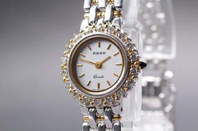 Vintage ''N MINT'' RADO 133.9702.2 22mm Diamond Bezel Qz Ladies Watch From JAPAN