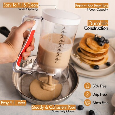 Pancake Batter Dispenser 4 cup Capacity and BPA Free Plastic Kid Friendly