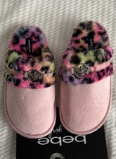 Big Girls Size M 13/1 Bebe Girls Slippers with Faux Fur Rainbow Leopard