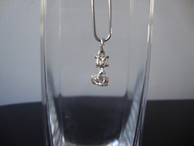 VINTAGE TINY 3D KITTY CAT ! MEOW ! W/DIAMOND CUTS SILVER STAMP 925 CHARM/PENDANT