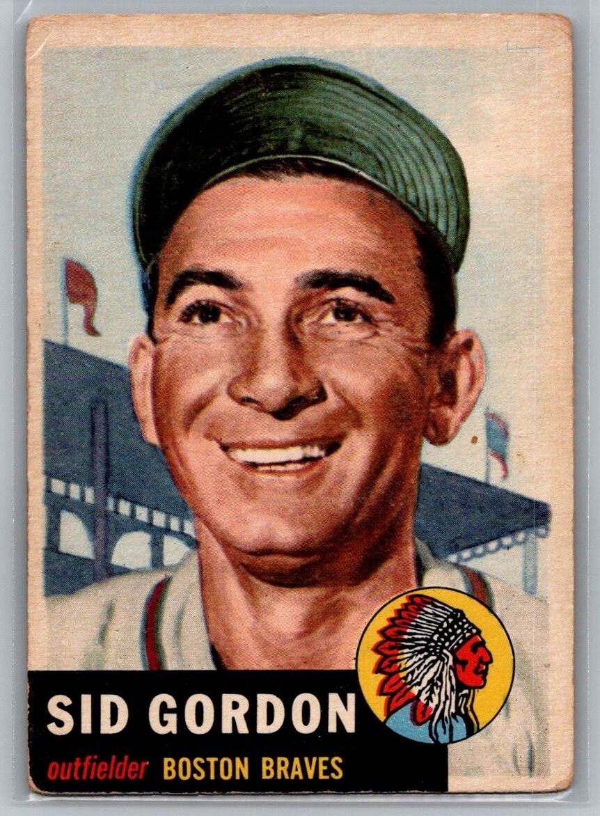 1953 Topps #117a Sid Gordon Bio uses white text