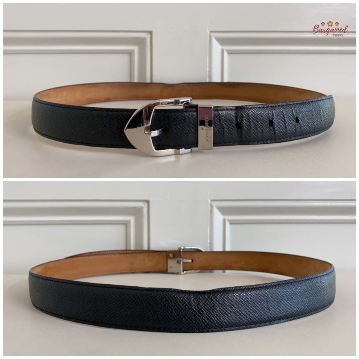 Auth LOUIS VUITTON Taiga Belt Navy/Silver Leather/Metal Pont Neuf 35mm Belt Taiga Leather - Men - Accessories  main image 2