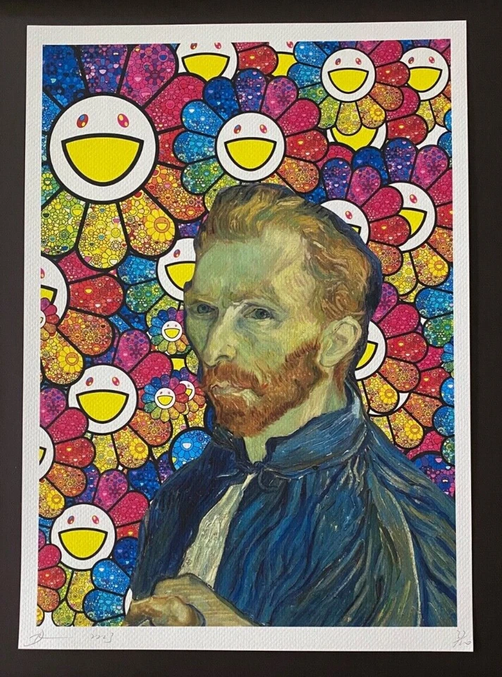 DEATH NYC Firmado a Mano GRAN Impresión Enmarcada 16x20 pulgadas Certificado de Autenticidad Arte Pop Van Gogh Murakami N Foto 2 de 4