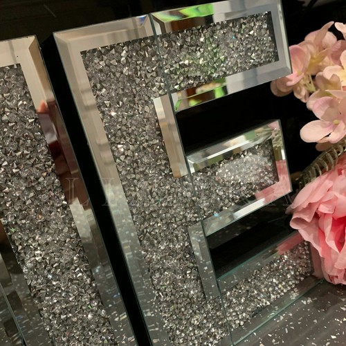 Mirrored HOME Sign Silver Crushed Diamante Mirror Letters Wall Mirror 15x20cm - Picture 6 of 14