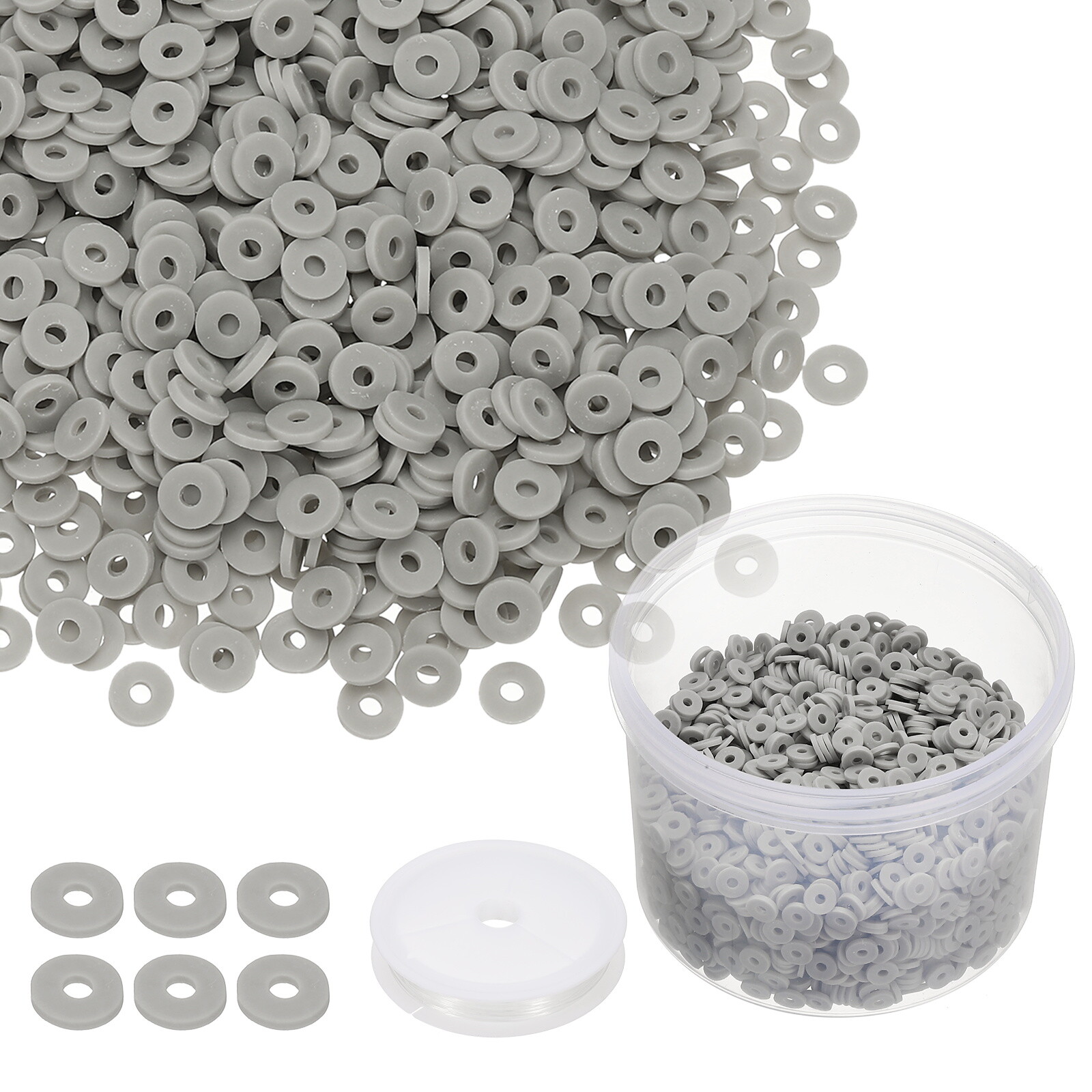3000 Pcs Gray 6mm Flat Clay Beads Friendship Bracelet DIY Kit with Cord