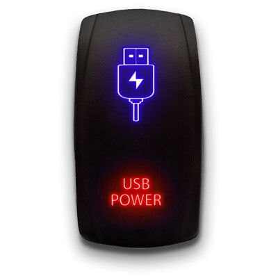 [USB POWER] Laser Etched 5-Pin ON-OFF DPST Rocker Switch, 20A, Blue/Red