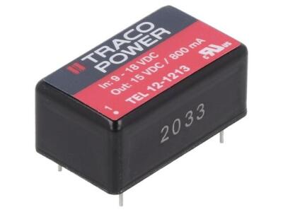 TEL 12-1213 Wandler: DC/DC 12W UEing: 9-36V UAusg: 15VDC IAusg: 800mA DIP16 TRAC