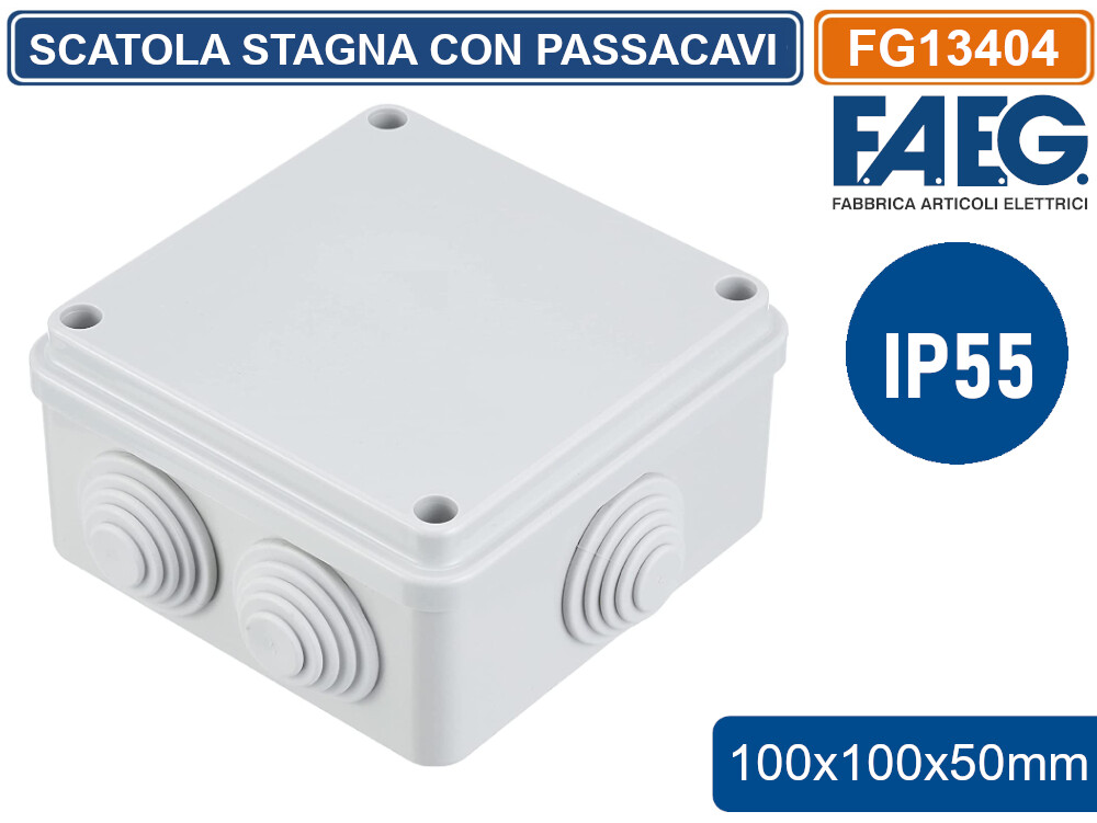 SCATOLA STAGNA DI DERIVAZIONE QUADRATA COPERCHIO CON VITI 100X100X50MM IP55