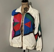 VINTAGE 90  s Sunterra Petite White Multicolor Windbreaker PM Petite Medium