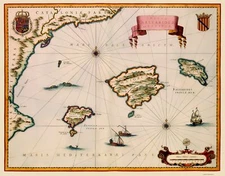 Historic Map - Balearic Islands Spain - Blaeu 1635 - 23 x 29.48