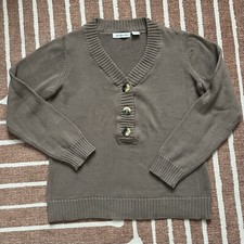 Vintage Liz Claiborne Mocha Beige V Neck Knit Sweater Pullover Three Button XL
