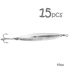 15pcs 10oz Diamond Jig Chrome w/ Treble Hook 280g Silver Fish WOW! unpainted jig