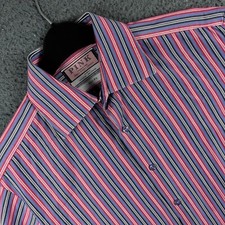 Thomas Pink Shirt Mens 15 Pink Slim Striped Dress Formal Double French Cuffs