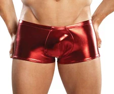 Men's Boxer Brief Red Metallic Sexy Underwear Pouch Mini Short Male Power Small