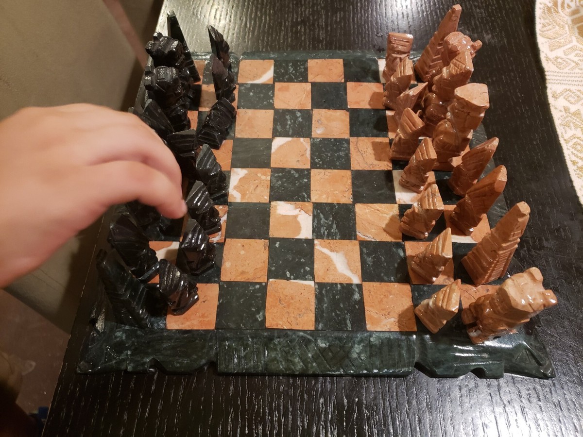Handmade art Chess Set Includes Magnificent 12X12Inch Stone Chess