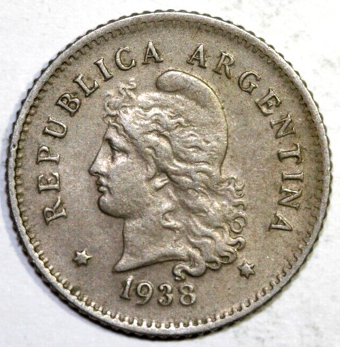 1938 Argentina 10 Centavos Liberty -Foreign Coin 19mm