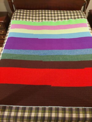 Rainbow Wide Stripe Mod AFGHAN CROCHET Throw BLANKET 60 L X 57W