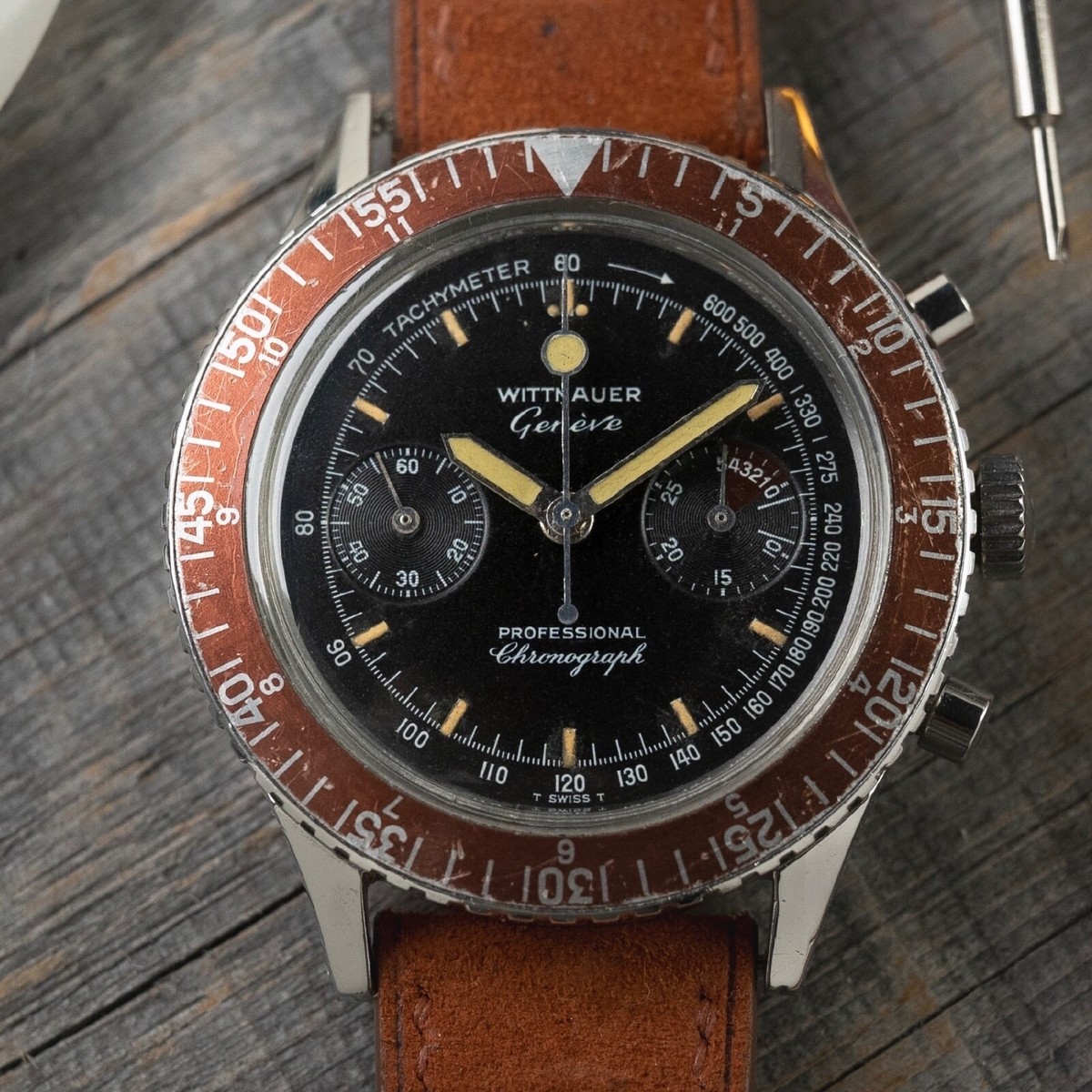 Vintage 1970s Wittnauer Geneve Chronograph 239T Stainless Steel