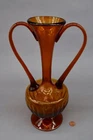 VINTAGE EMPOLI DARK AMBER ART GLASS ITALY TWIN HANDLE AMPHORA VASE BLENKO? 13"