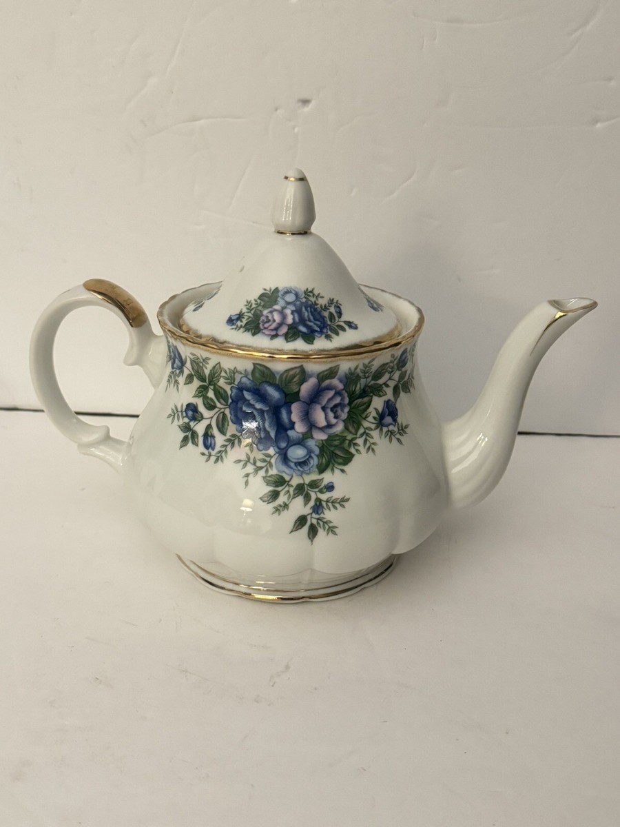 新品 英国製 WORCESTER.. EnglishGarden ❁* Robinson Design English Garden 1989 Fine China Teapot Blue Purple