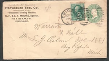 c 1880's 3 ct Washington postal cover uprated Providenco Tool Co Chicago to MI