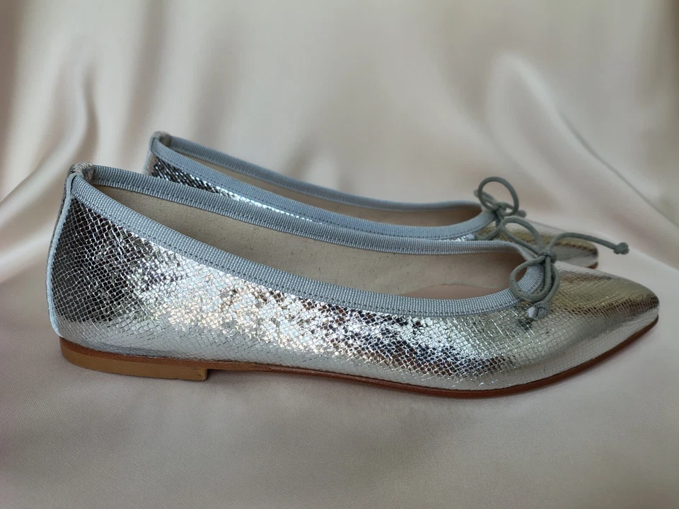 Scarpe argento effetto serpente vipera basse ballerine vera pelle Italia - Immagine 2 di 4