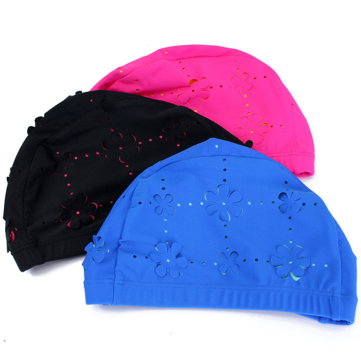 Durable Waterproof Women Adult Swim Cap Polyester Swimming Bathing