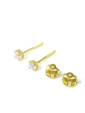 14K Yellow Gold Round AAA Cubic Zirconia Screw Back Stud Earrings Women Girl 3mm