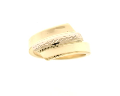 14K Two Tone Yellow & White Gold Diamond Cut 10.75mm Bypass Ring Italy - 第 1/5 張圖片