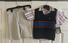 NEW NWT US Polo ASSN Shirt Shorts Vest Outfit Kids Boys 4