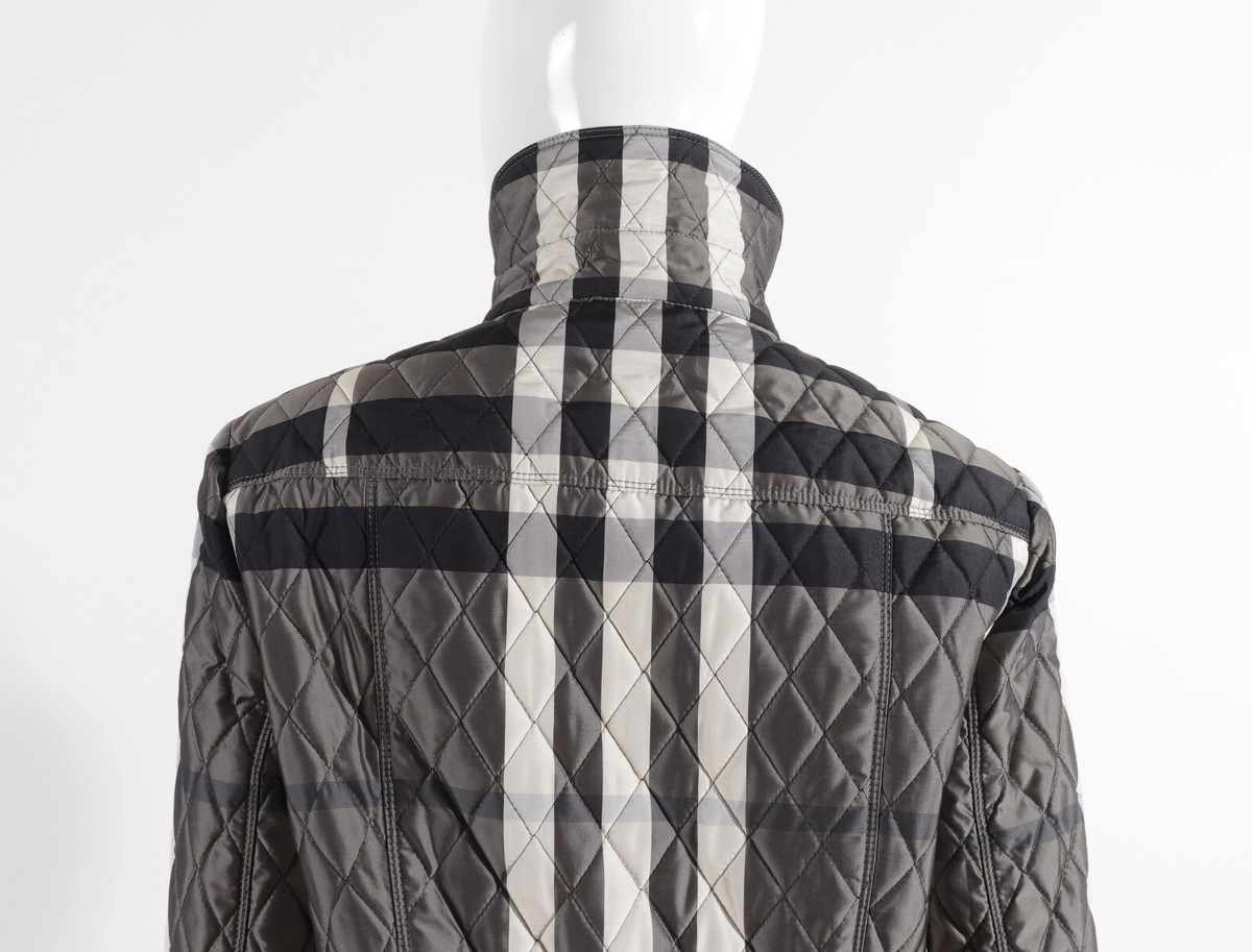 BURBERRY LONDON Grey Check Qulited Zip Jacket Size UK12 US10 BURBERRY LONDON Grey Check Qulited Zip Jacket Size UK12 US10