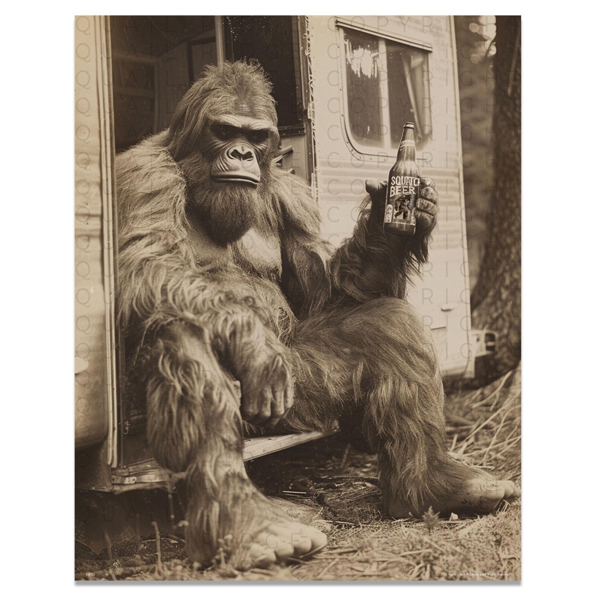 Vintage Sasquatch Bigfoot Art Print RV Camping Artwork Camper Wall