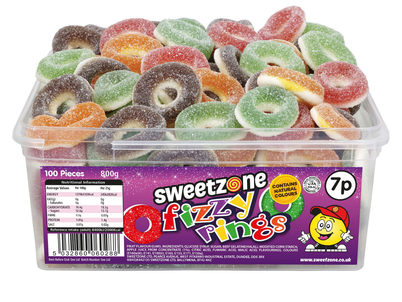 Fizzy Rings 800g Tub of HMC Certified Halal Sweets