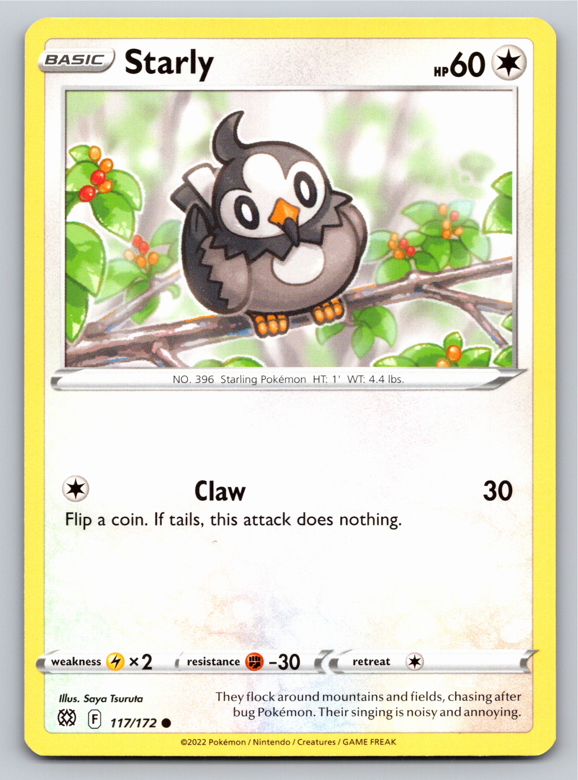Starly 117/172 Common Brilliant Stars Pokemon Card - NM