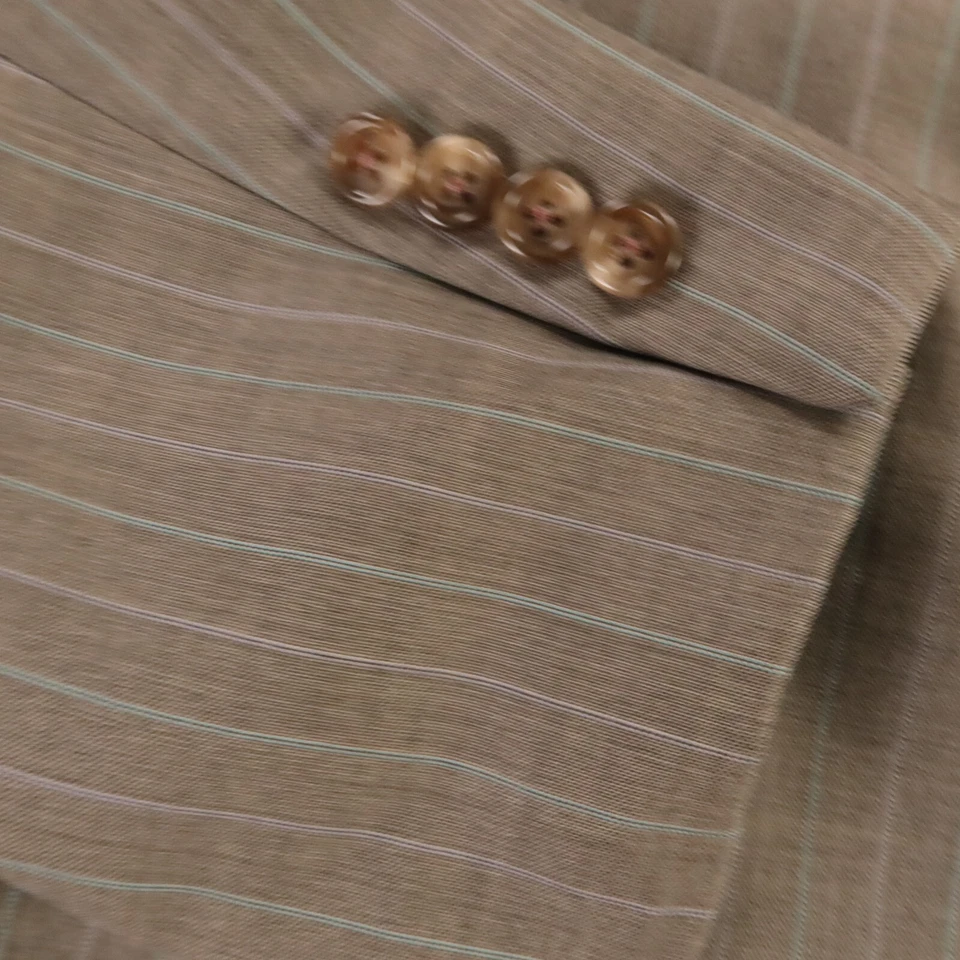 Chaqueta a Rayas Tiza M Beige Marrón 100% Lana Abrigo Deportivo Worsted Blazer 42R Foto 4 de 4