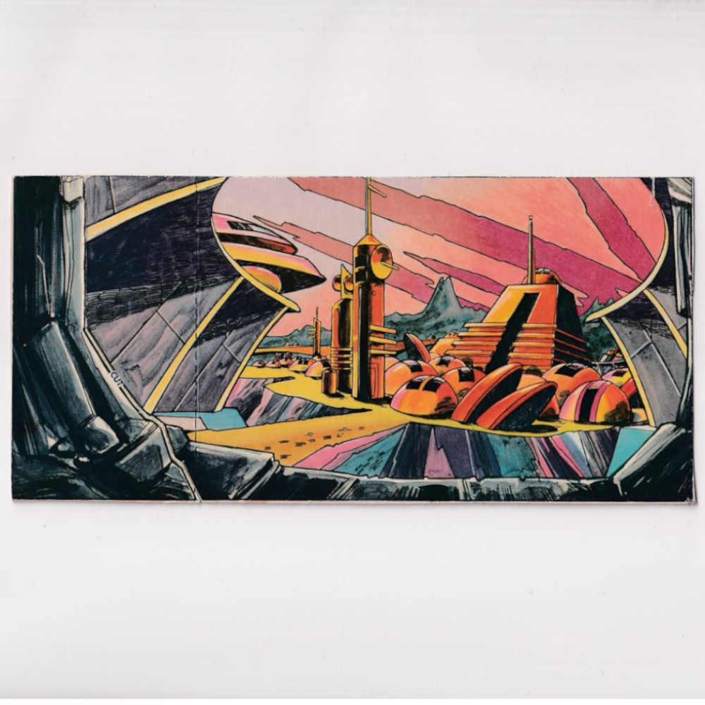 Original Doctor Who Weetabix Futuristic City box back diorama Scene 1975