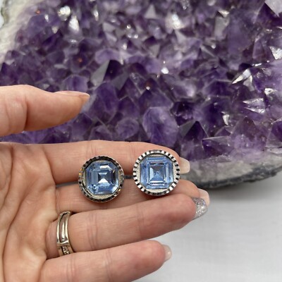 Beautiful Silver Tone Blue Stone Unique Men's Cuff Links #C159