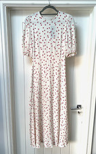 Marks & Spencer Dress Womens UK 6 Ivory Pink Polka Dot Fit & Flare Midi BNWT