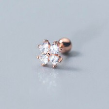 Lovely Tiny CZ Flower 925 Sterling Silver Screw Back Stud Earring A1013
