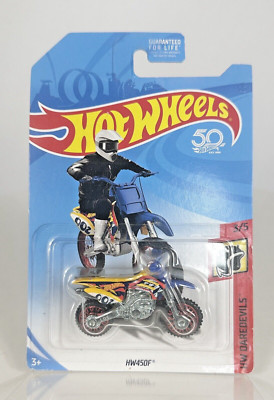 2018 Hot Wheels FRR86 HW Daredevils 3/5 HW450F Yellow Variation w/Red Lace Spoke