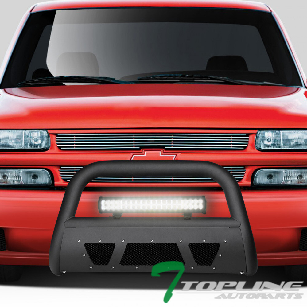 Topline For 99-07 Silverado/Sierra Matte Bk Studded Mesh Bull Bar+120W LED Light