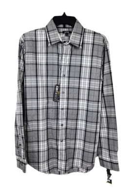 NWT APT 9 Luxury long sleeve Plaid Black & White Men's Shirt Size S