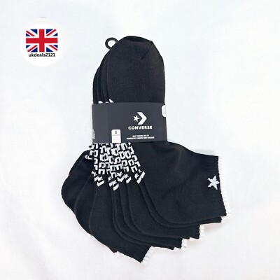  Herrensocken Größe 6-11 schwarz 6 Paar CONVERSE Halbkissen tief geschnittene Turnschuhe Socken 