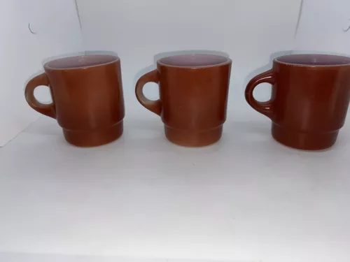 Anchor Hocking 2 Fire King Red Orange Coffee Mug Cup Vintage Stacking Tea Cups
