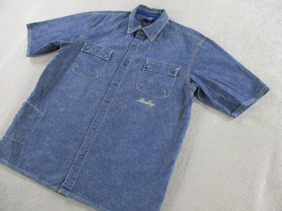 Camisa Badboy Para Hombres 2XL XXL Azul Denim Y2K Hip Hop Ropa de Calle Manga Corta De Colección Foto 2 de 4