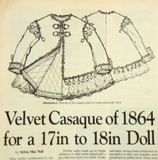 Uncut Velvet Casaque Coat Pattern for 17-18" French Fashion Doll 1864 Adaptation