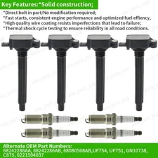 4X Ignition Coils & Spark plugs For 14-16 Dodge Dart & 14-21 Jeep Cherokee 2.4L